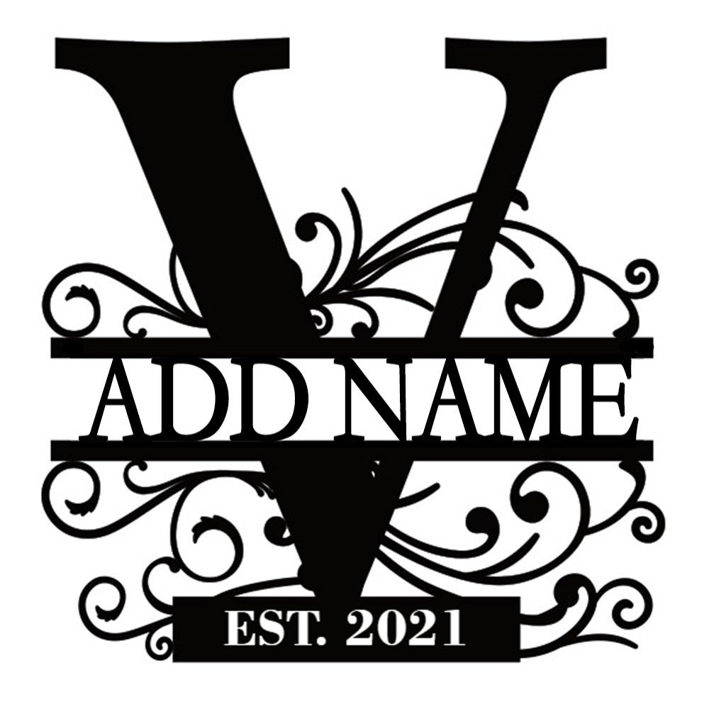 Personalized Initial Name Monogram metal wall sign displayed on the wall