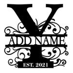 Personalized Initial Name Monogram metal wall sign displayed on the wall