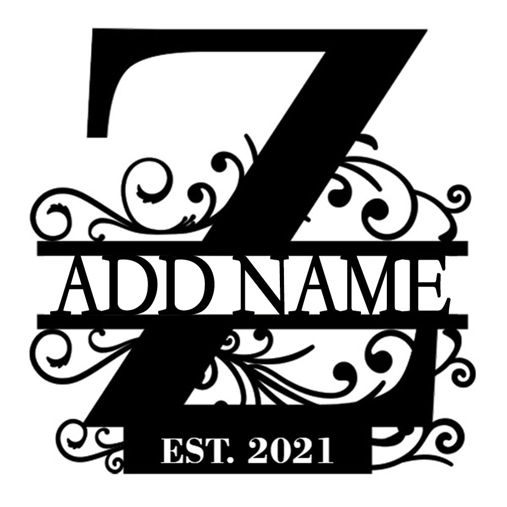 Personalized Initial Name Monogram metal wall sign displayed on the wall