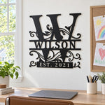 Personalized Initial Name Monogram metal wall sign displayed on the wall