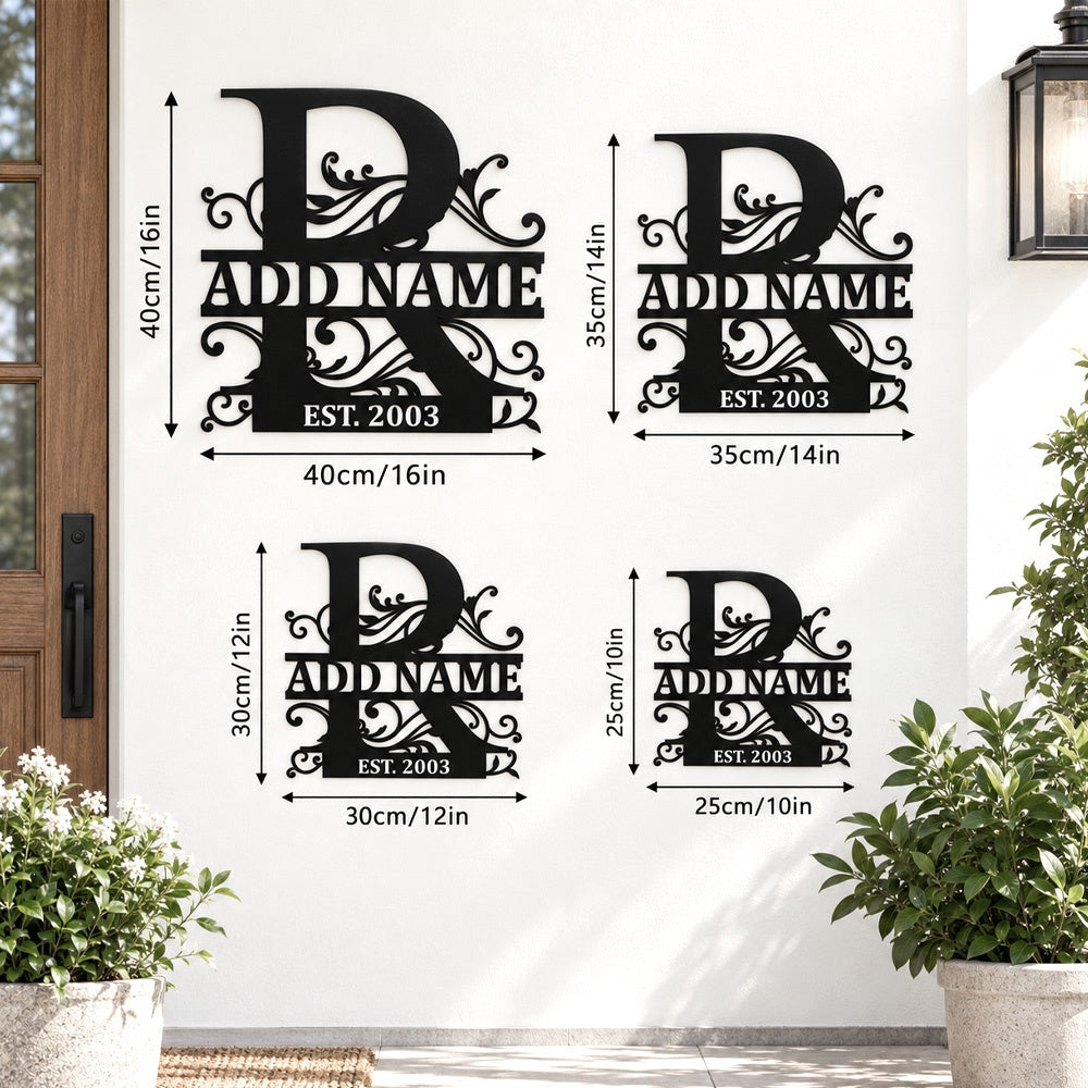 Personalized Initial Name Monogram metal wall sign displayed on the wall