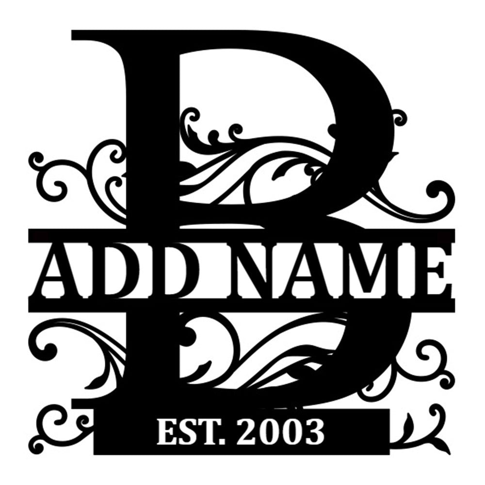 Personalized Initial Name Monogram metal wall sign displayed on the wall