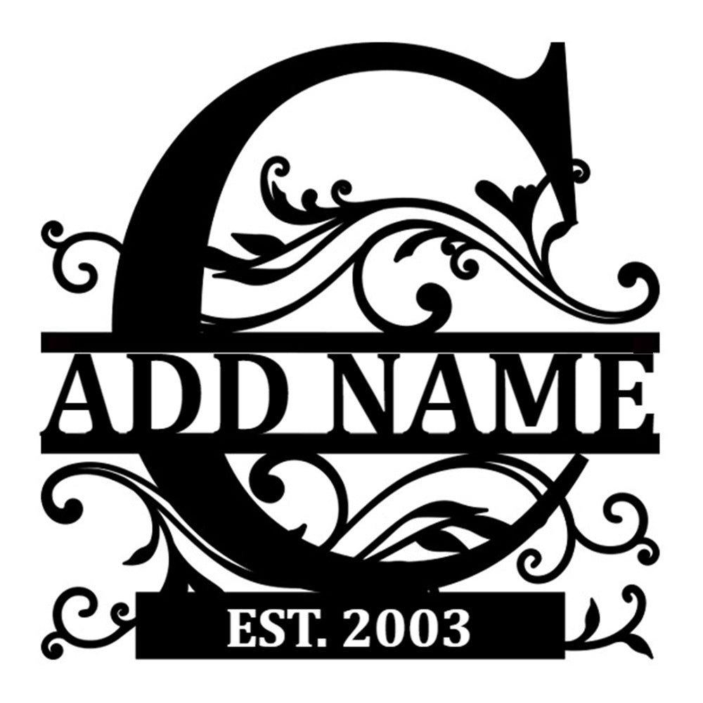 Personalized Initial Name Monogram metal wall sign displayed on the wall