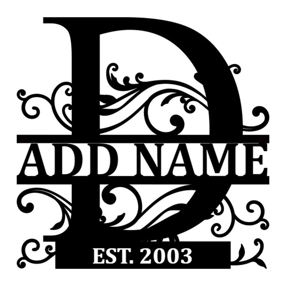 Personalized Initial Name Monogram metal wall sign displayed on the wall