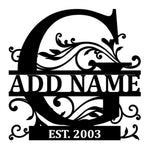 Personalized Initial Name Monogram metal wall sign displayed on the wall