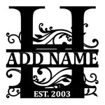 Personalized Initial Name Monogram metal wall sign displayed on the wall