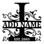 Personalized Initial Name Monogram metal wall sign displayed on the wall