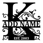 Personalized Initial Name Monogram metal wall sign displayed on the wall