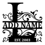 Personalized Initial Name Monogram metal wall sign displayed on the wall