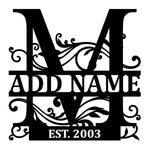 Personalized Initial Name Monogram metal wall sign displayed on the wall