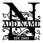 Personalized Initial Name Monogram metal wall sign displayed on the wall