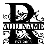 Personalized Initial Name Monogram metal wall sign displayed on the wall