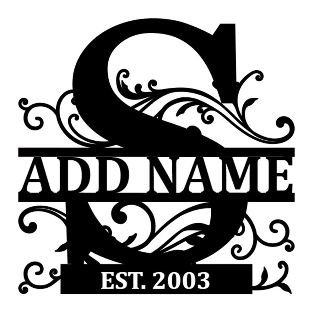 Personalized Initial Name Monogram metal wall sign displayed on the wall