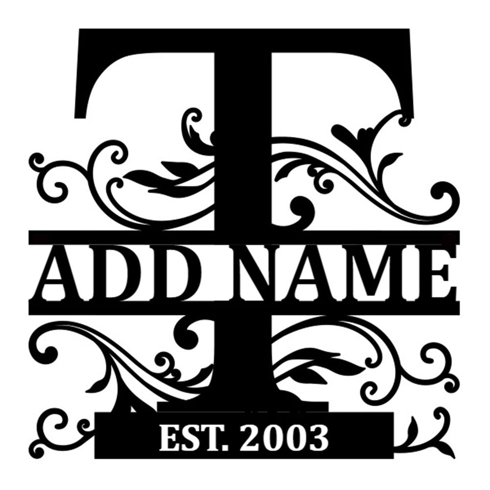 Personalized Initial Name Monogram metal wall sign displayed on the wall