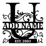 Personalized Initial Name Monogram metal wall sign displayed on the wall