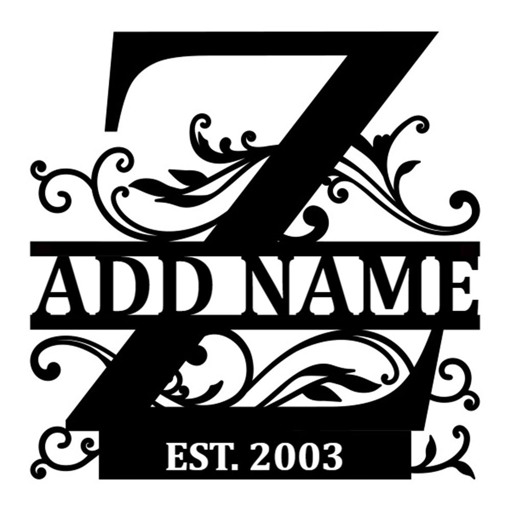 Personalized Initial Name Monogram metal wall sign displayed on the wall