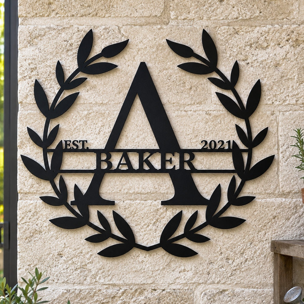 Personalized Initial Name Monogram metal wall sign displayed on the wall