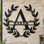 Personalized Initial Name Monogram metal wall sign displayed on the wall