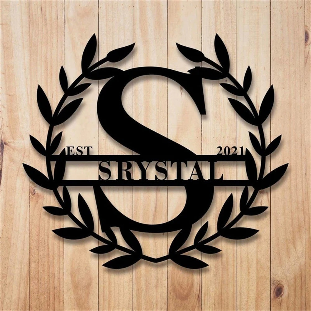 Personalized Initial Name Monogram metal wall sign displayed on the wall