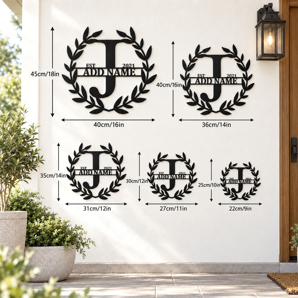 Personalized Initial Name Monogram metal wall sign displayed on the wall