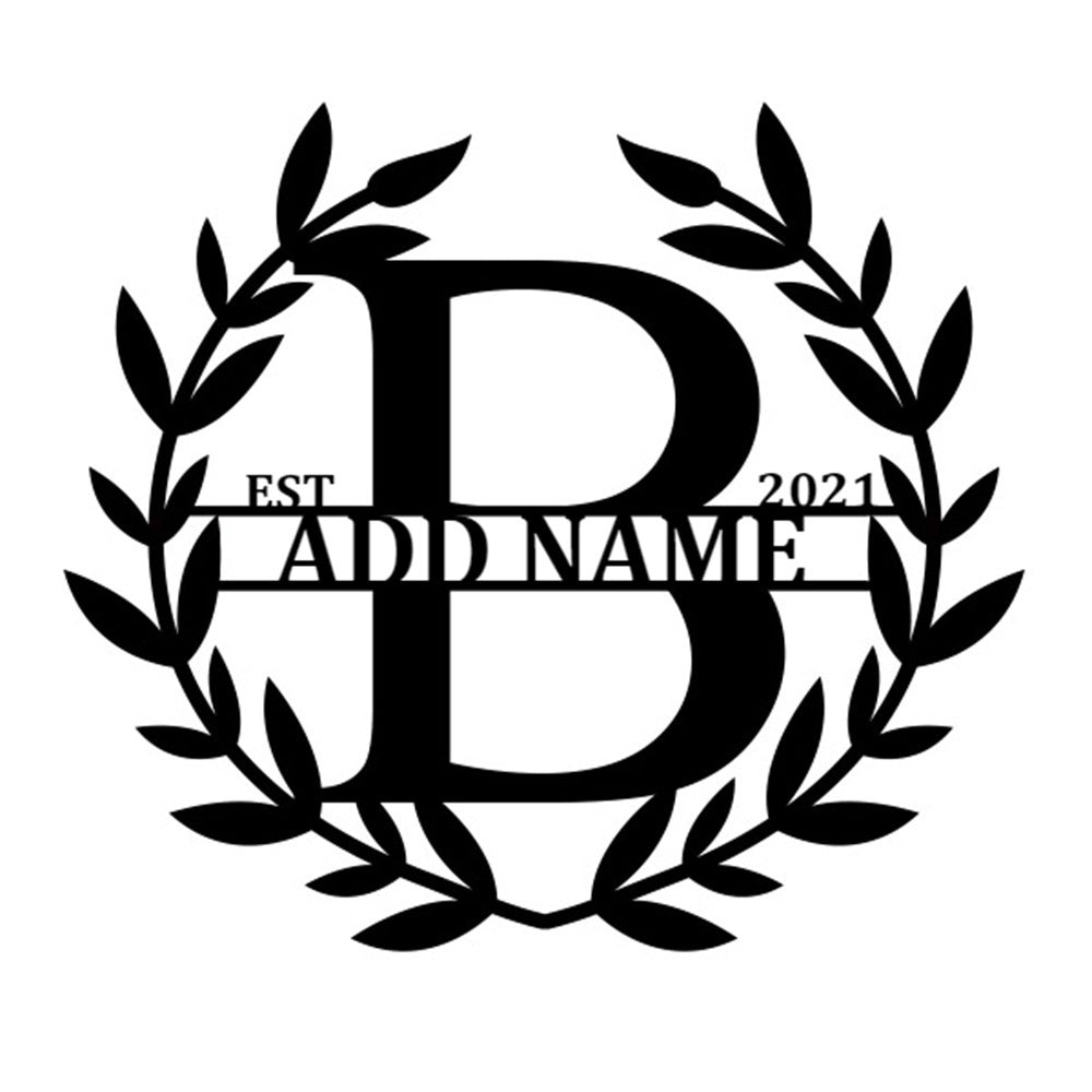 Personalized Initial Name Monogram metal wall sign displayed on the wall