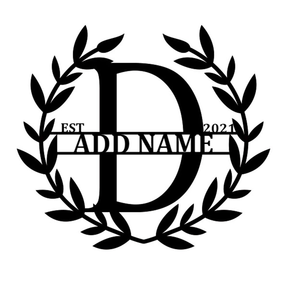 Personalized Initial Name Monogram metal wall sign displayed on the wall