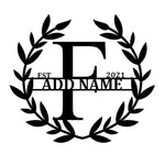 Personalized Initial Name Monogram metal wall sign displayed on the wall