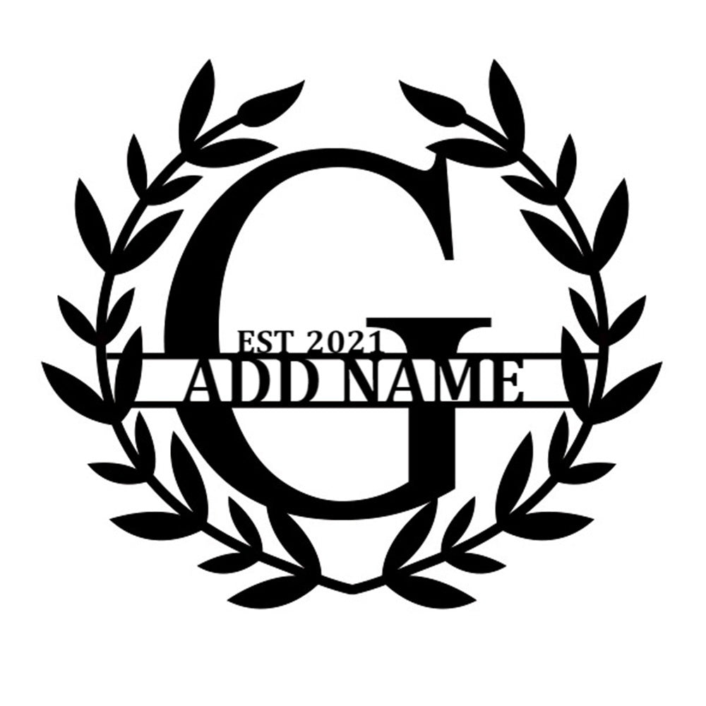 Personalized Initial Name Monogram metal wall sign displayed on the wall
