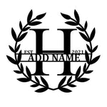 Personalized Initial Name Monogram metal wall sign displayed on the wall