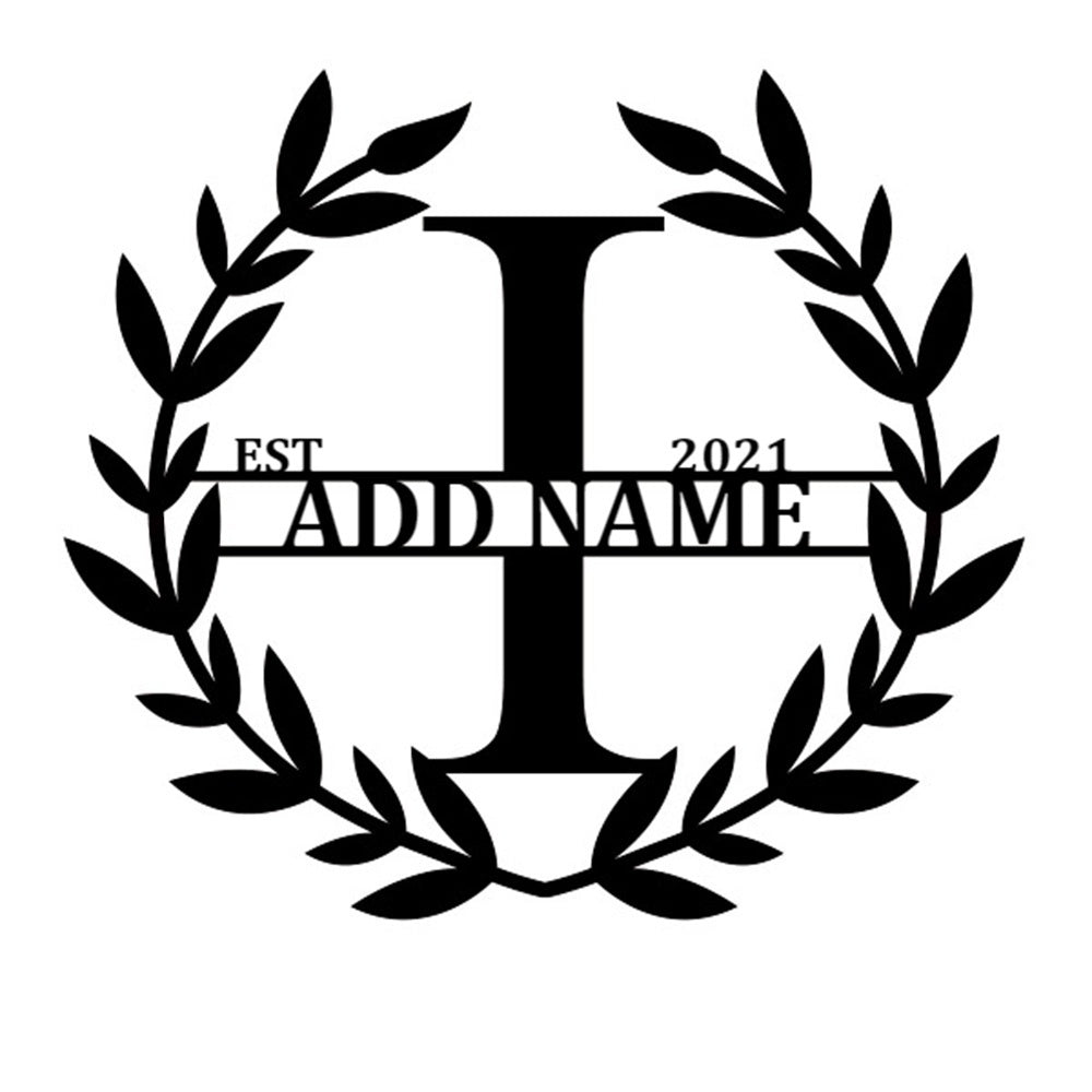 Personalized Initial Name Monogram metal wall sign displayed on the wall