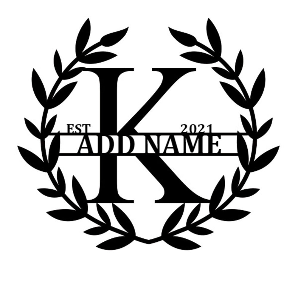 Personalized Initial Name Monogram metal wall sign displayed on the wall