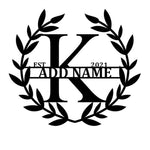 Personalized Initial Name Monogram metal wall sign displayed on the wall