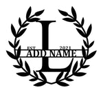 Personalized Initial Name Monogram metal wall sign displayed on the wall