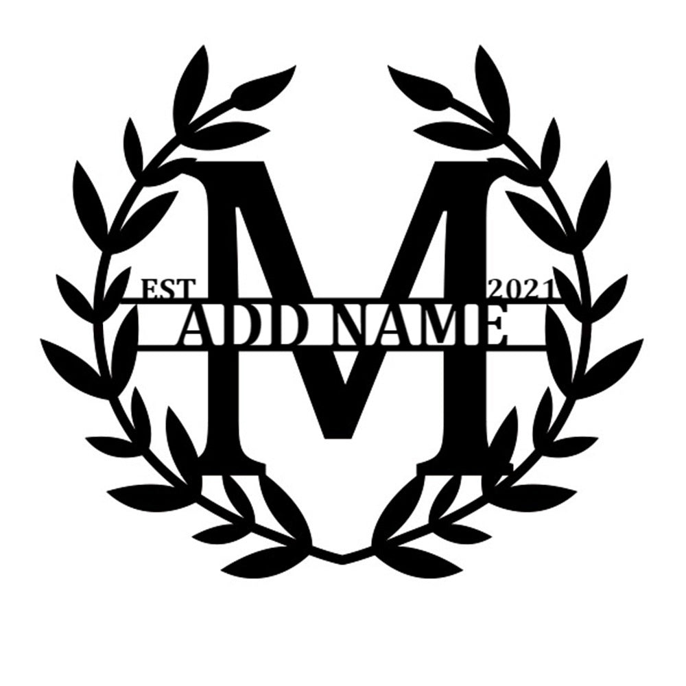 Personalized Initial Name Monogram metal wall sign displayed on the wall