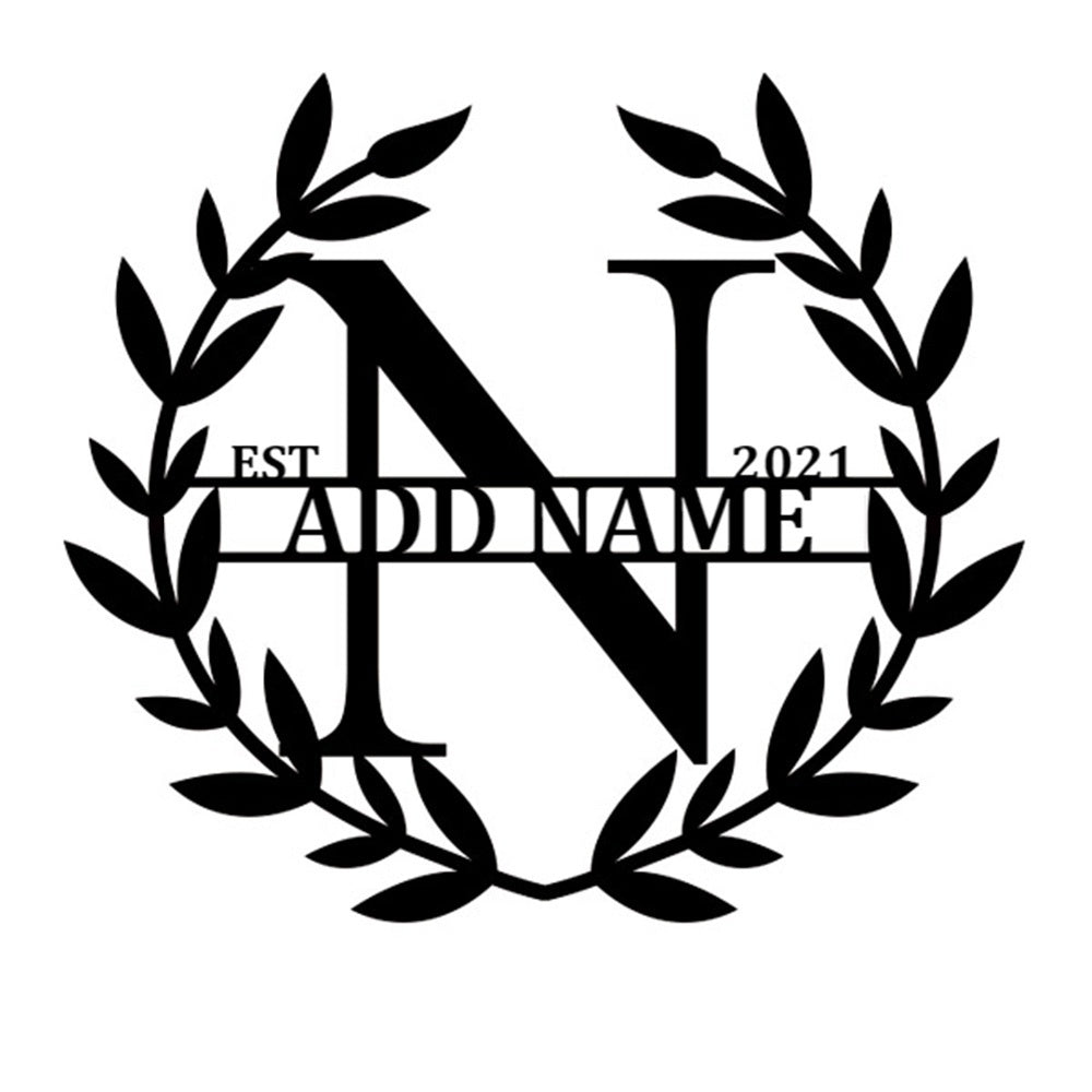 Personalized Initial Name Monogram metal wall sign displayed on the wall