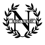 Personalized Initial Name Monogram metal wall sign displayed on the wall