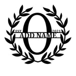 Personalized Initial Name Monogram metal wall sign displayed on the wall