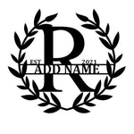 Personalized Initial Name Monogram metal wall sign displayed on the wall