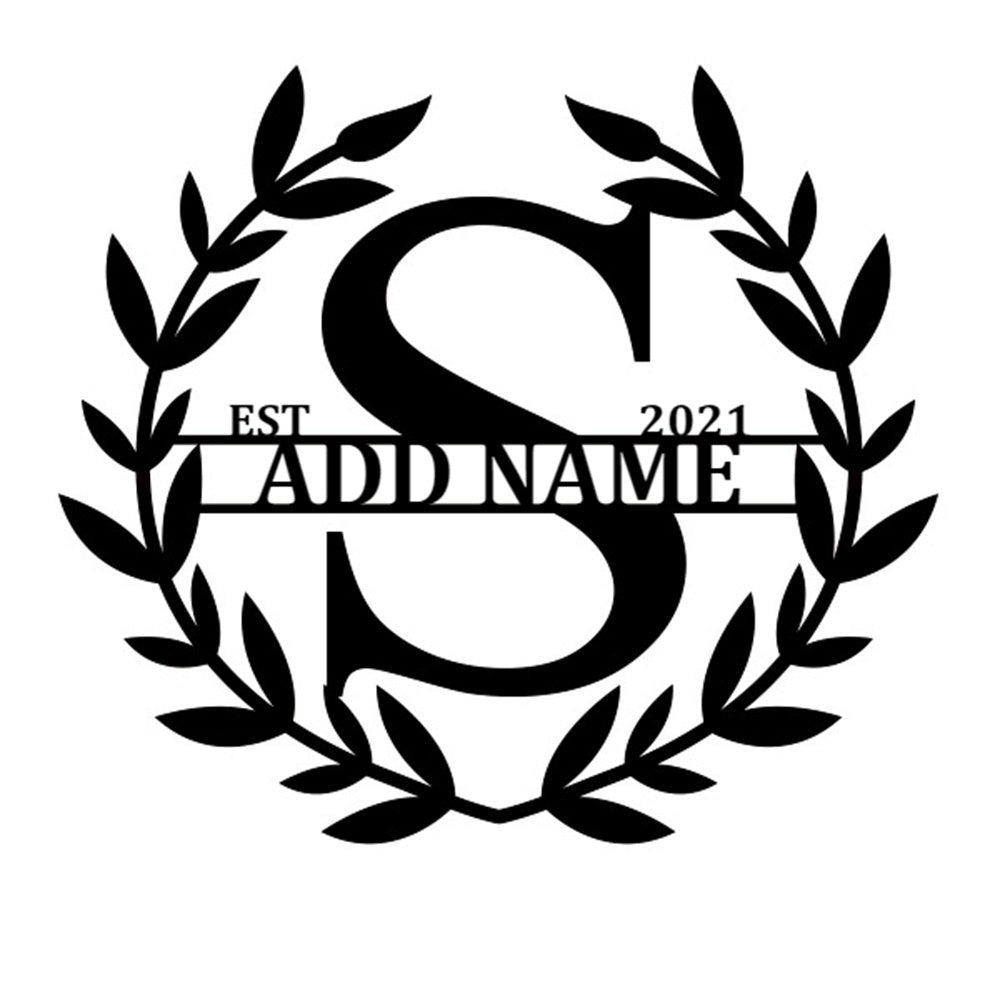 Personalized Initial Name Monogram metal wall sign displayed on the wall
