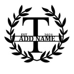 Personalized Initial Name Monogram metal wall sign displayed on the wall