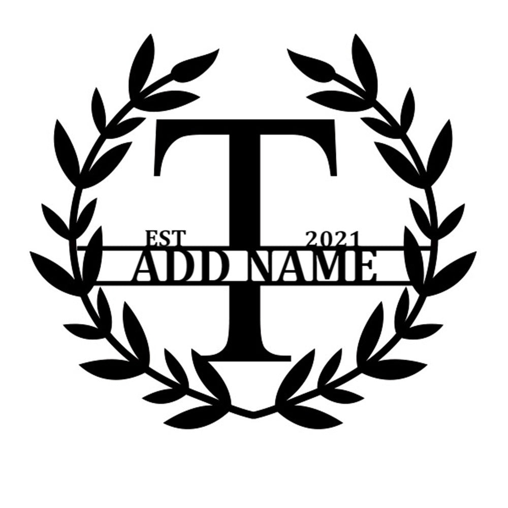 Personalized Initial Name Monogram metal wall sign displayed on the wall
