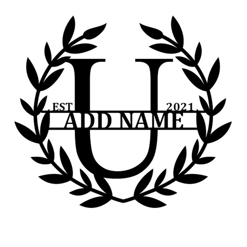 Personalized Initial Name Monogram metal wall sign displayed on the wall