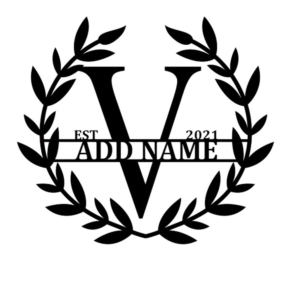 Personalized Initial Name Monogram metal wall sign displayed on the wall