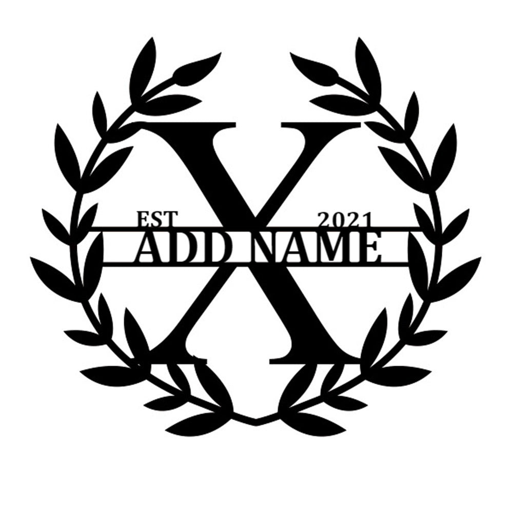 Personalized Initial Name Monogram metal wall sign displayed on the wall