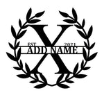 Personalized Initial Name Monogram metal wall sign displayed on the wall