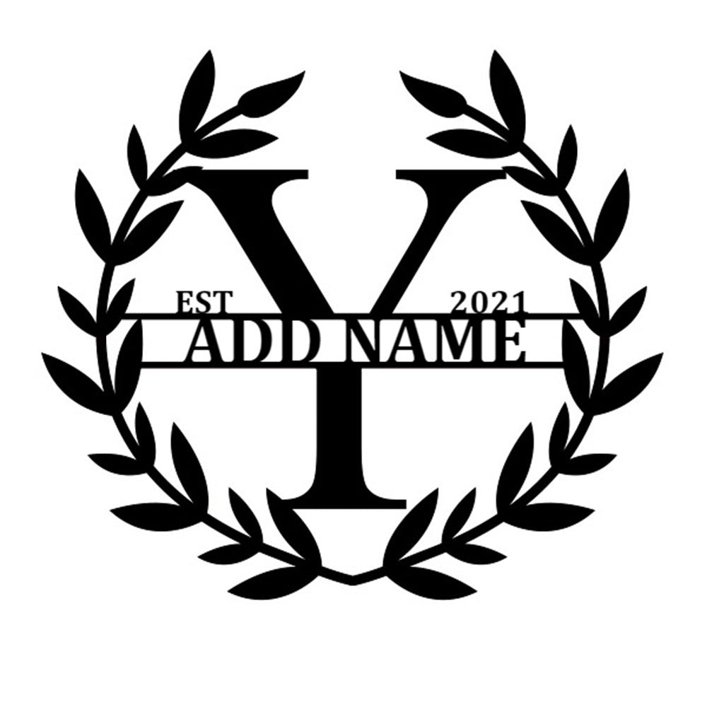Personalized Initial Name Monogram metal wall sign displayed on the wall