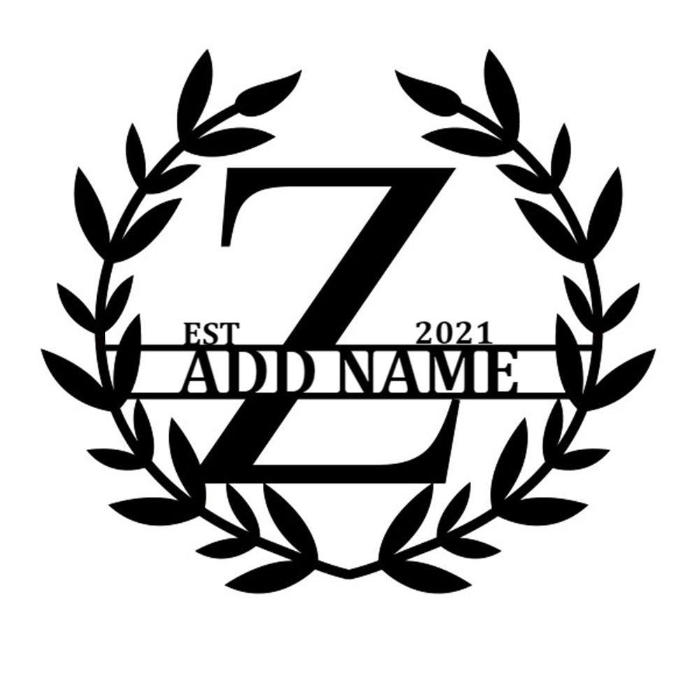 Personalized Initial Name Monogram metal wall sign displayed on the wall