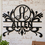 Personalized Initial Name Monogram metal wall sign displayed on the wall