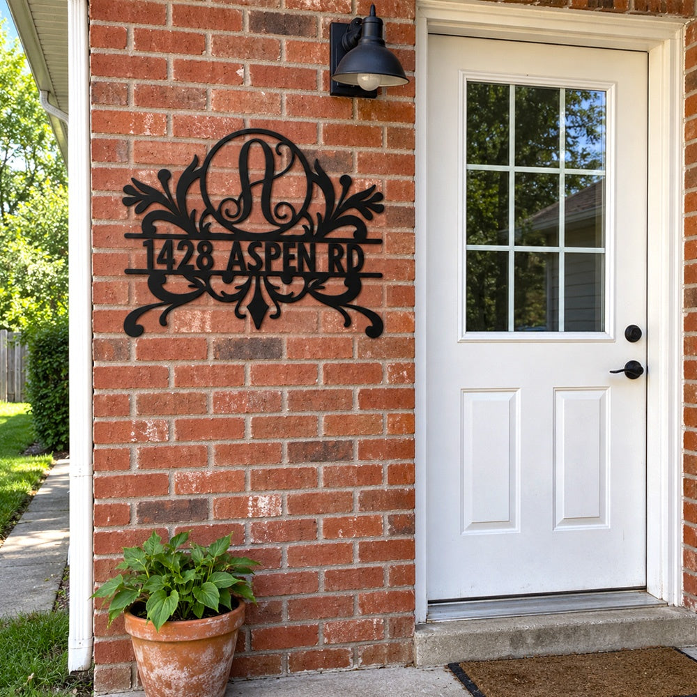 Personalized Initial Name Monogram metal wall sign displayed on the wall