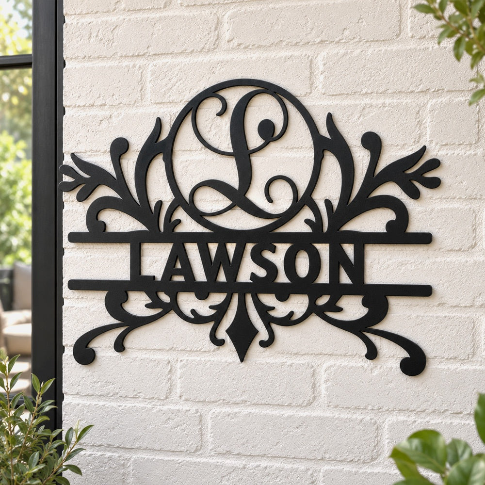 Personalized Initial Name Monogram metal wall sign displayed on the wall